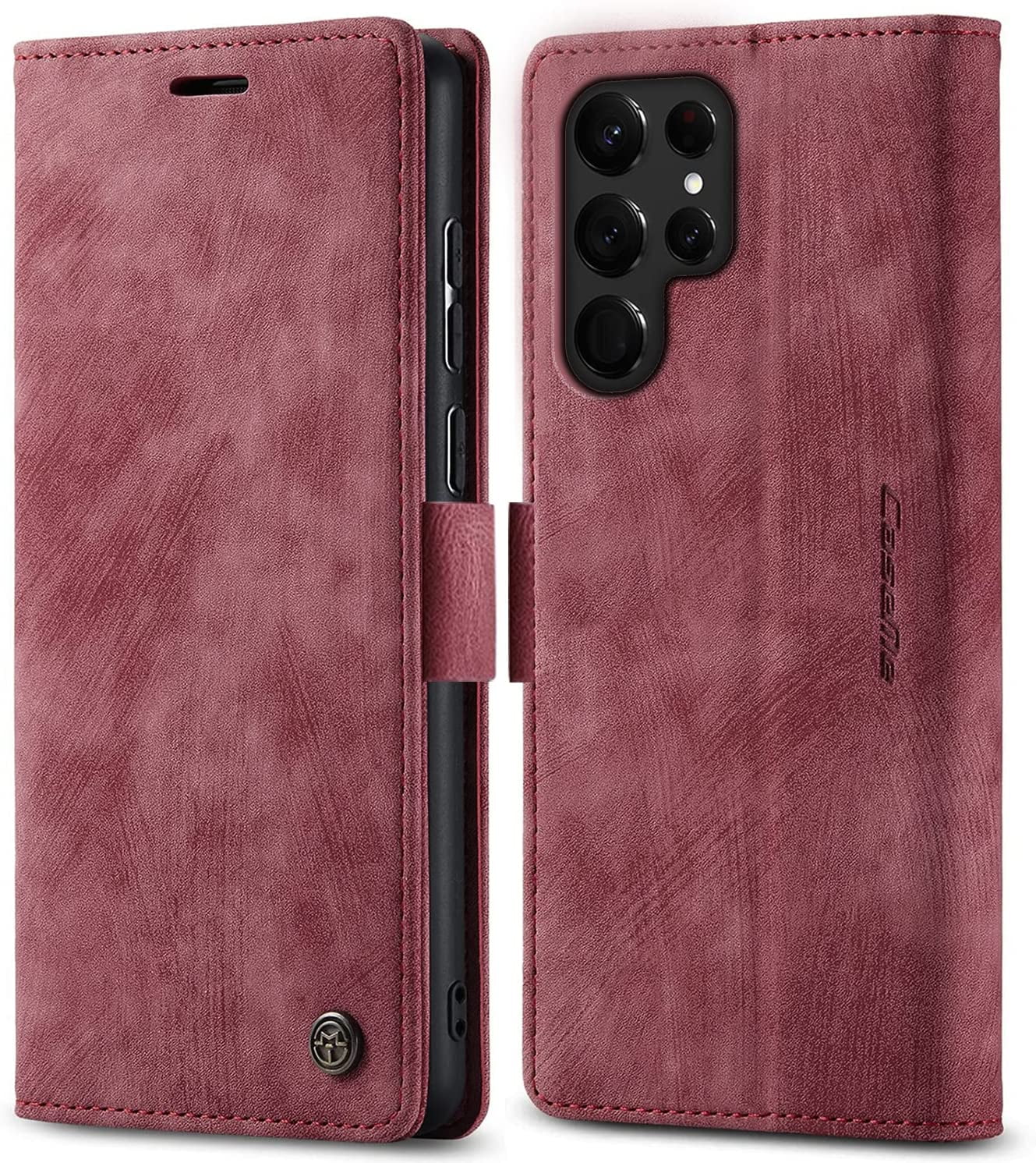 KONEE Phone Case Compatible with Samsung Galaxy S22 Ultra 5G,Leather Case PU Leather Flip Phone Case with [Card Slot] [Stand Function], Foldable Phone Case for Samsung Galaxy S22 Ultra 5G Case - Red