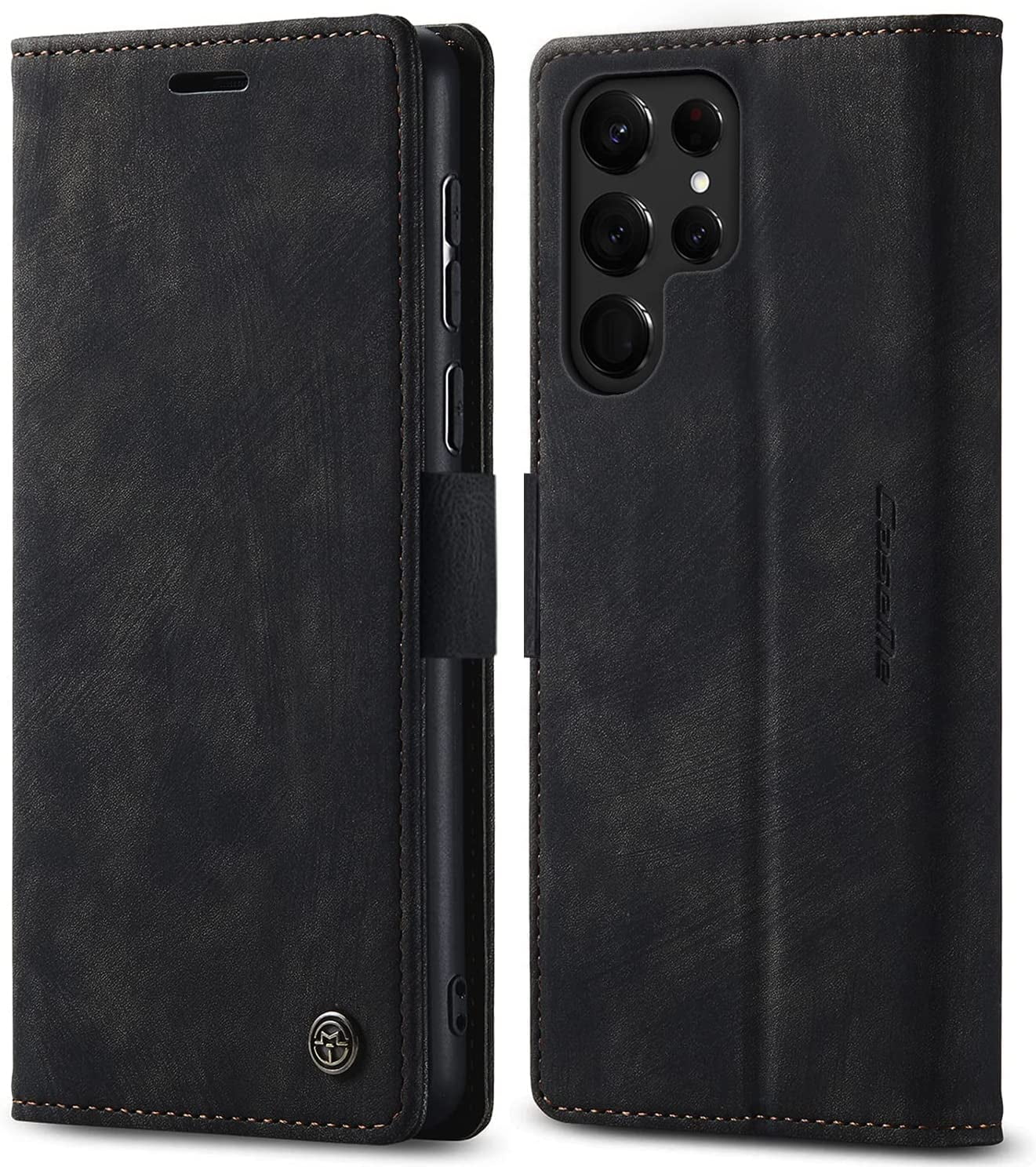 KONEE Phone Case Compatible with Samsung Galaxy S22 Ultra 5G,Leather Case PU Leather Flip Phone Case with [Card Slot] [Stand Function], Foldable Phone Case for Samsung Galaxy S22 Ultra 5G Case,Black