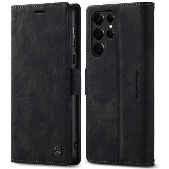 KONEE Phone Case Compatible with Samsung Galaxy S22 Ultra 5G,Leather Case PU Leather Flip Phone Case with [Card Slot] [Stand Function], Foldable Phone Case for Samsung Galaxy S22 Ultra 5G Case,Black