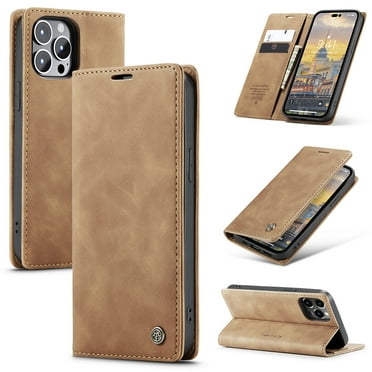 KONEE Phone Case Compatible with iPhone 14 Pro , Leather Case PU Leather Flip Phone Case with [Card Slot] [Stand Function], Foldable Phone Case for iPhone 14 Pro Case, Brown