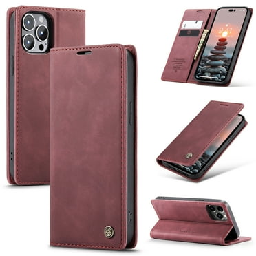 KONEE Phone Case Compatible with iPhone 14 Pro Max , Leather Case PU Leather Flip Phone Case with [Card Slot] [Stand Function], Foldable Phone Case for iPhone 14 Pro Max Case, Wine Red