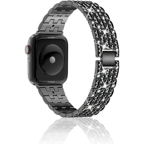 KONEE Stainless Steel Band Compatible with Apple Watch Ultra 49mm 45mm 44mm 42mm Strap Bling Bracelet Adjustable Replacement Wristband for i Watch Series 8/7/6/5/4/3/2/1 and Apple Watch SE - Black