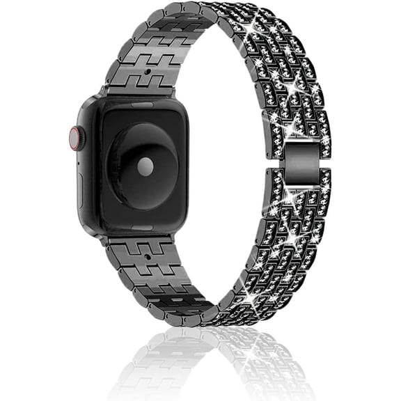 KONEE Stainless Steel Band Compatible with Apple Watch Ultra 49mm 45mm 44mm 42mm Strap Bling Bracelet Adjustable Replacement Wristband for i Watch Series 8/7/6/5/4/3/2/1 and Apple Watch SE - Black