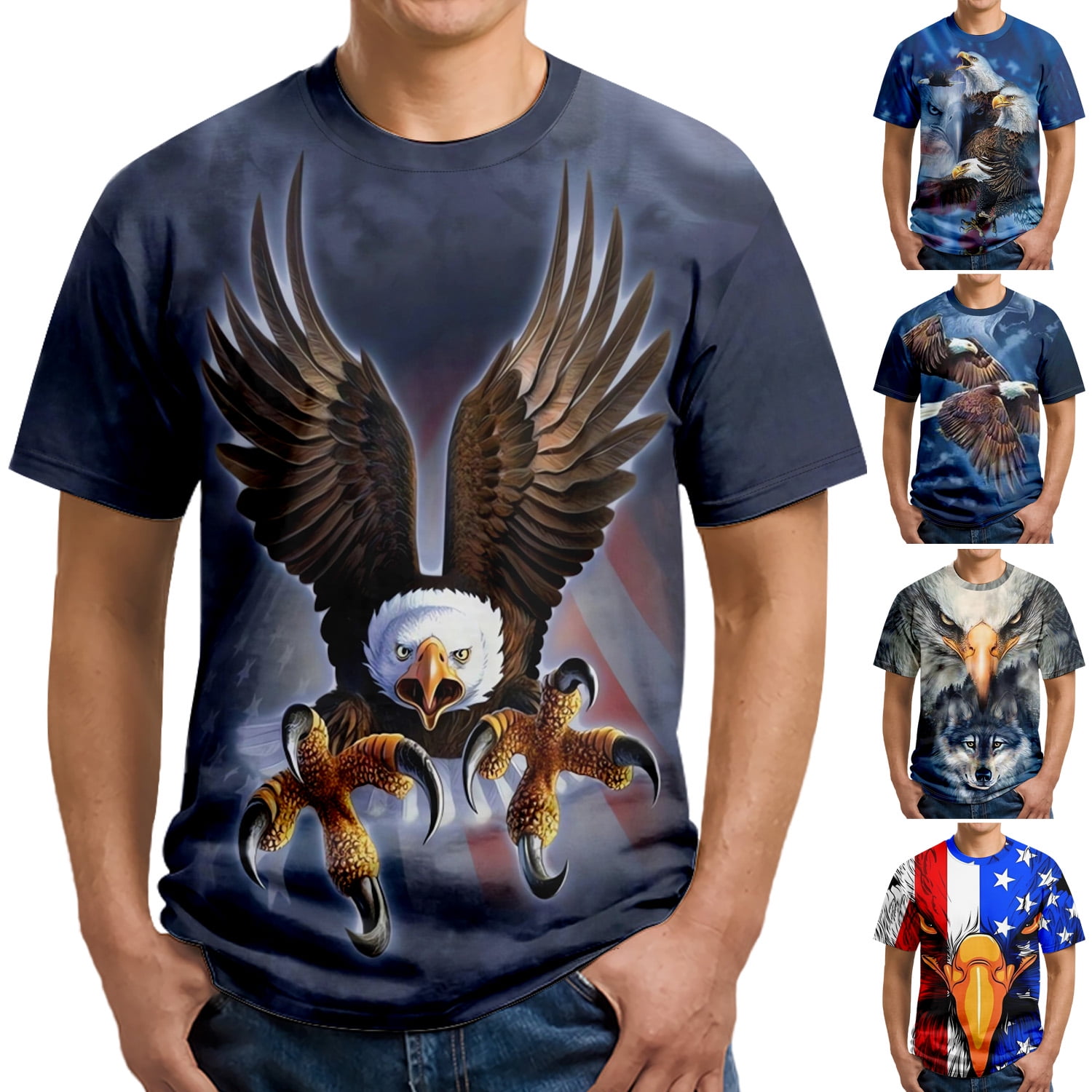 KONEW Shirts 3D Printing Eagle Mens Big and Tall Shirts Novelty Big