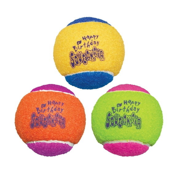 KONG® SqueakAir Birthday Tennis Balls, Fetch Dog Toys, Medium, 3 Count
