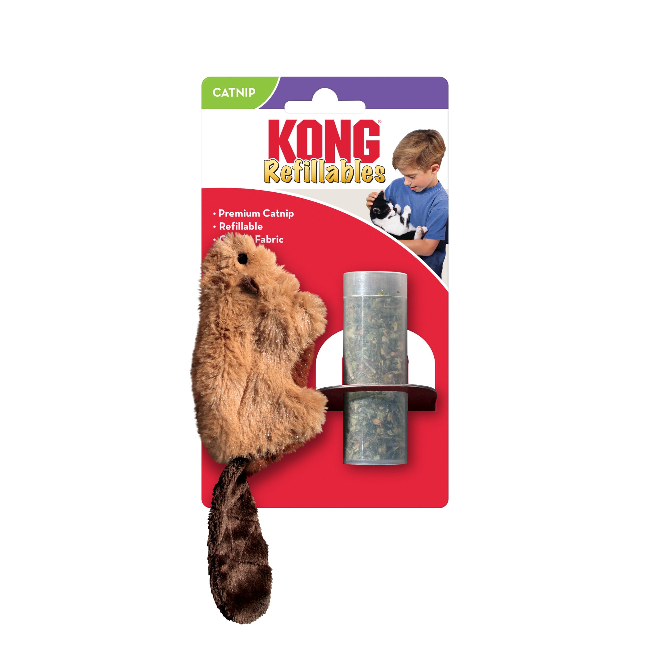 KONG Refillable and Washable Catnip Plush Cat Toy, Beaver
