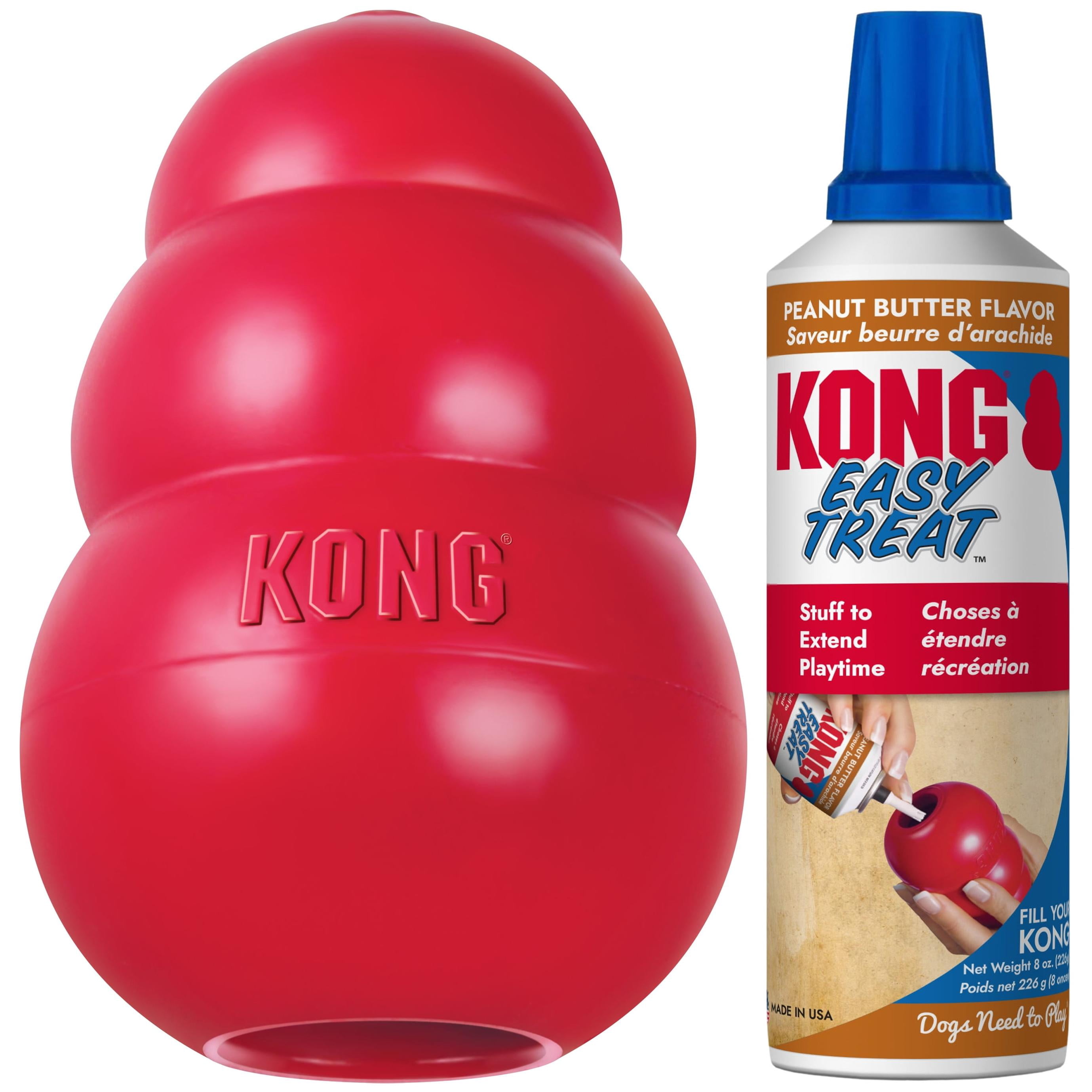 KONG Classic Stuffable Dog Toy for Large Dogs and Easy Treat Peanut Butter Spray, 8 Ounces