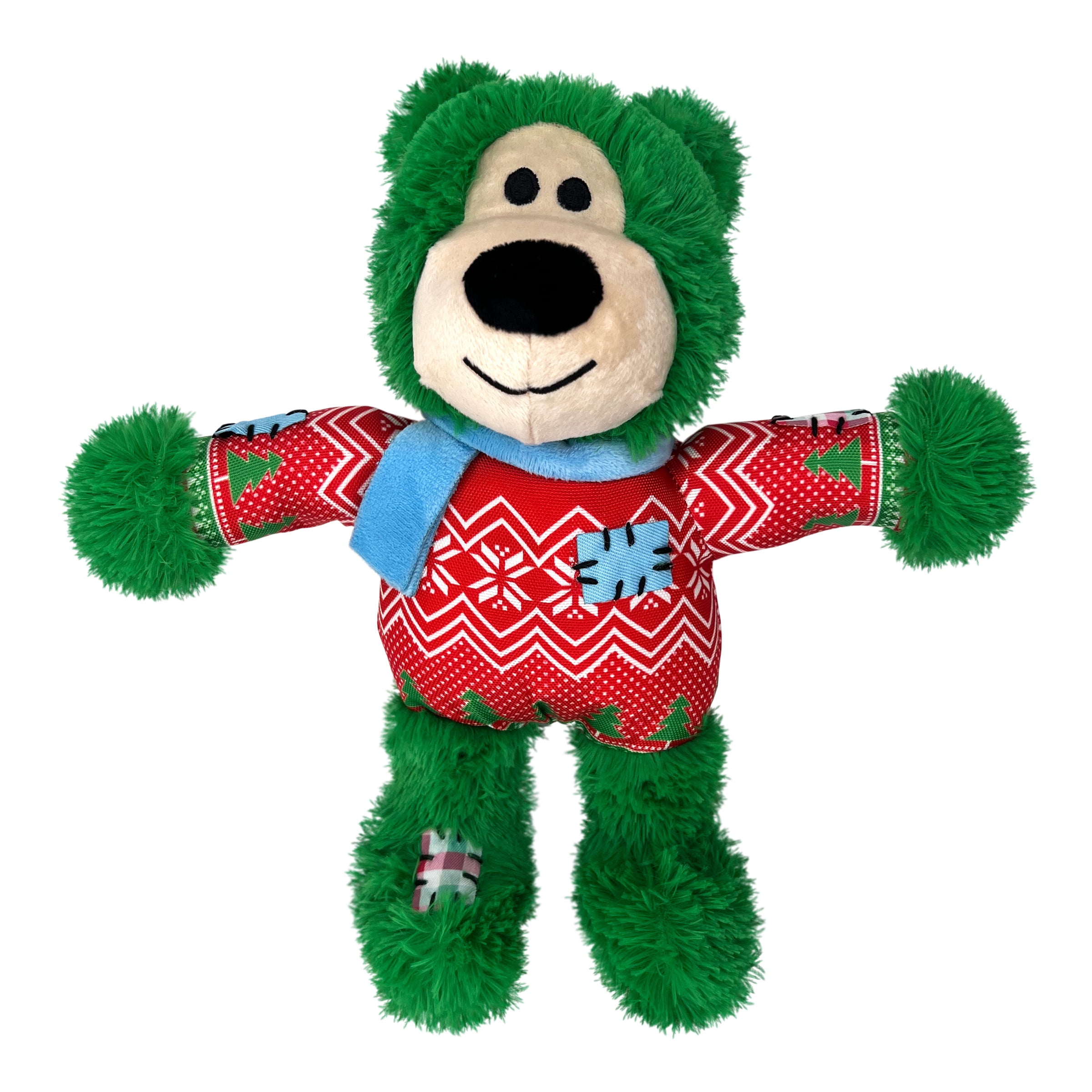 KONG Holiday Wild Knots Bear Dog Toy Green, Medium / Large Polyester Cotton Plastic Squeaker