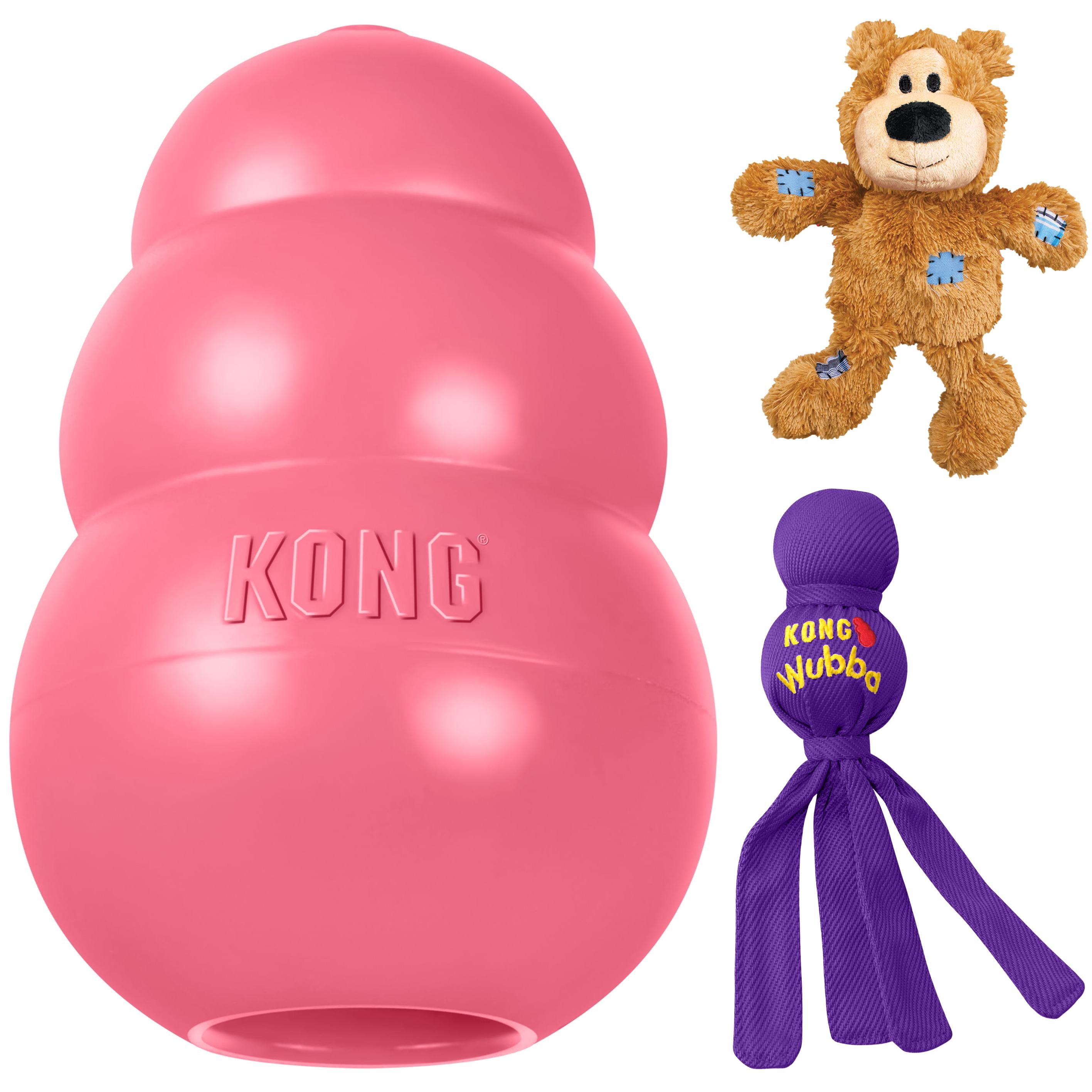 KONG Puppy Play Kit, includes Classic Rubber Puppy Dog Toy (Small), Wubba Squeaker Toy (Small), & Wild Knots Internal Knotted Rope Bear (S/M)