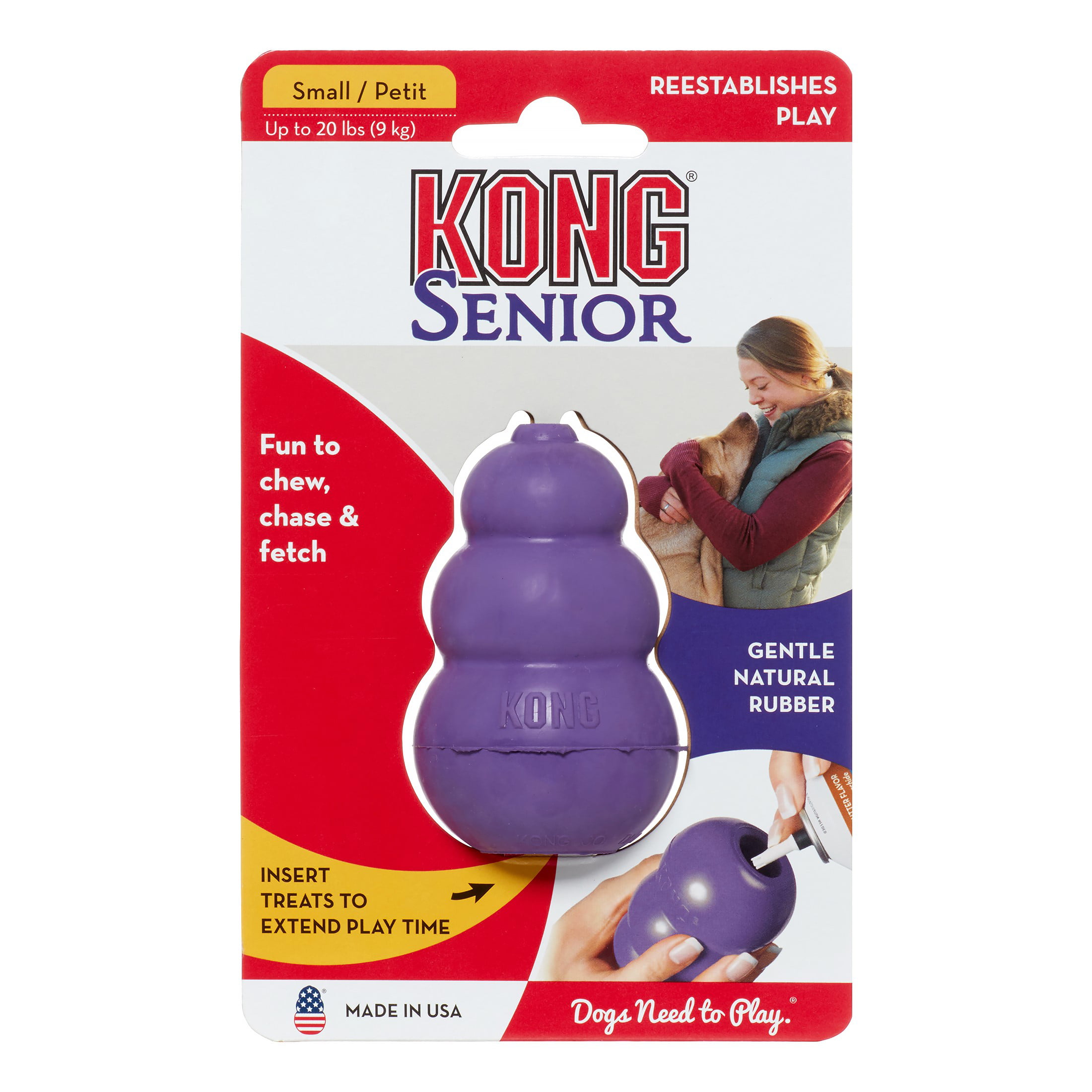 KONG - Senior Dog Toy Gentle Natural Rubber - Fun to Chew, Chase and Fetch  - for Medium Dogs