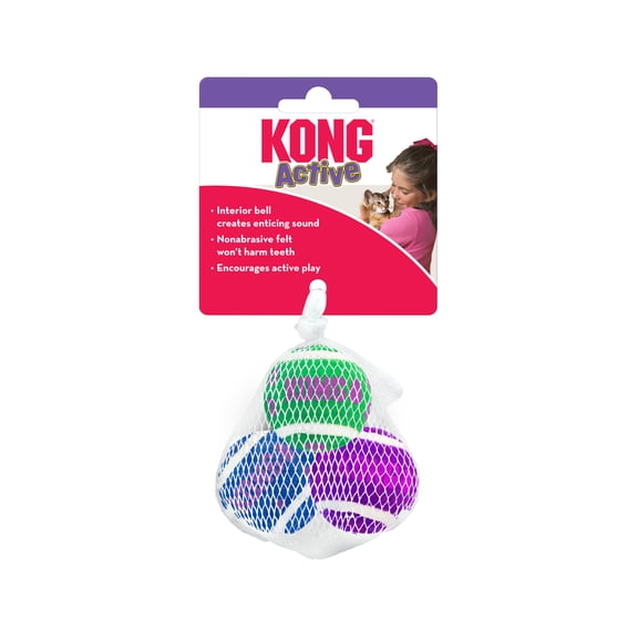 KONG Active Tennis Balls with Bells Cat Toy, Nonabrasive Felt
