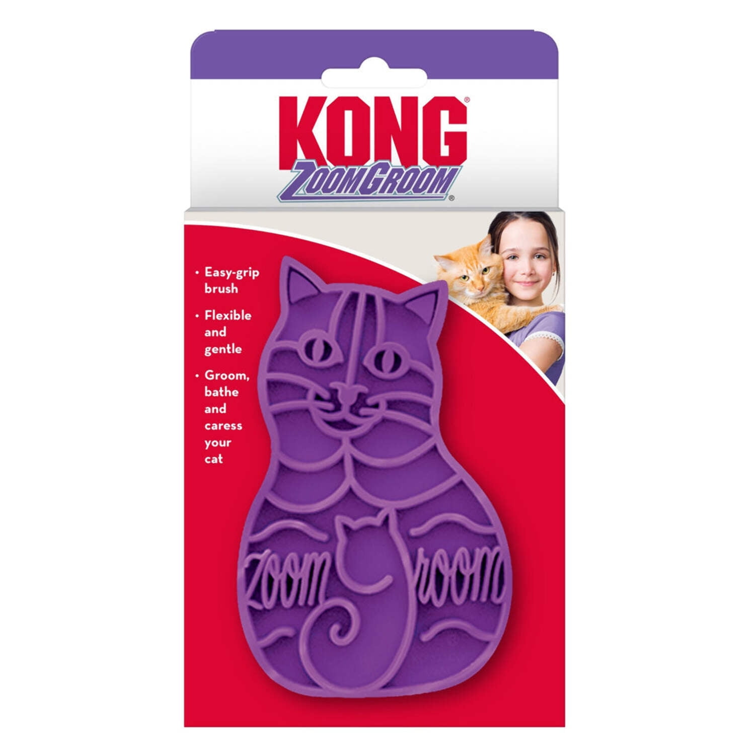 KONG ZoomGroom Cat Shedding Rubber Brush Grooms Bathe Caress A