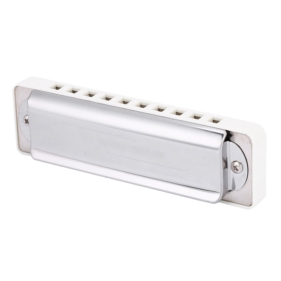 KONGSHENG AM-20D Phosphor Bronze Reed 10 Hole 20 Tone Blues Diatonic Harmonica in the Key of C Major, Stainless Steel Shell with Resin Comb, White, 3.9 inches / 10 cm Length