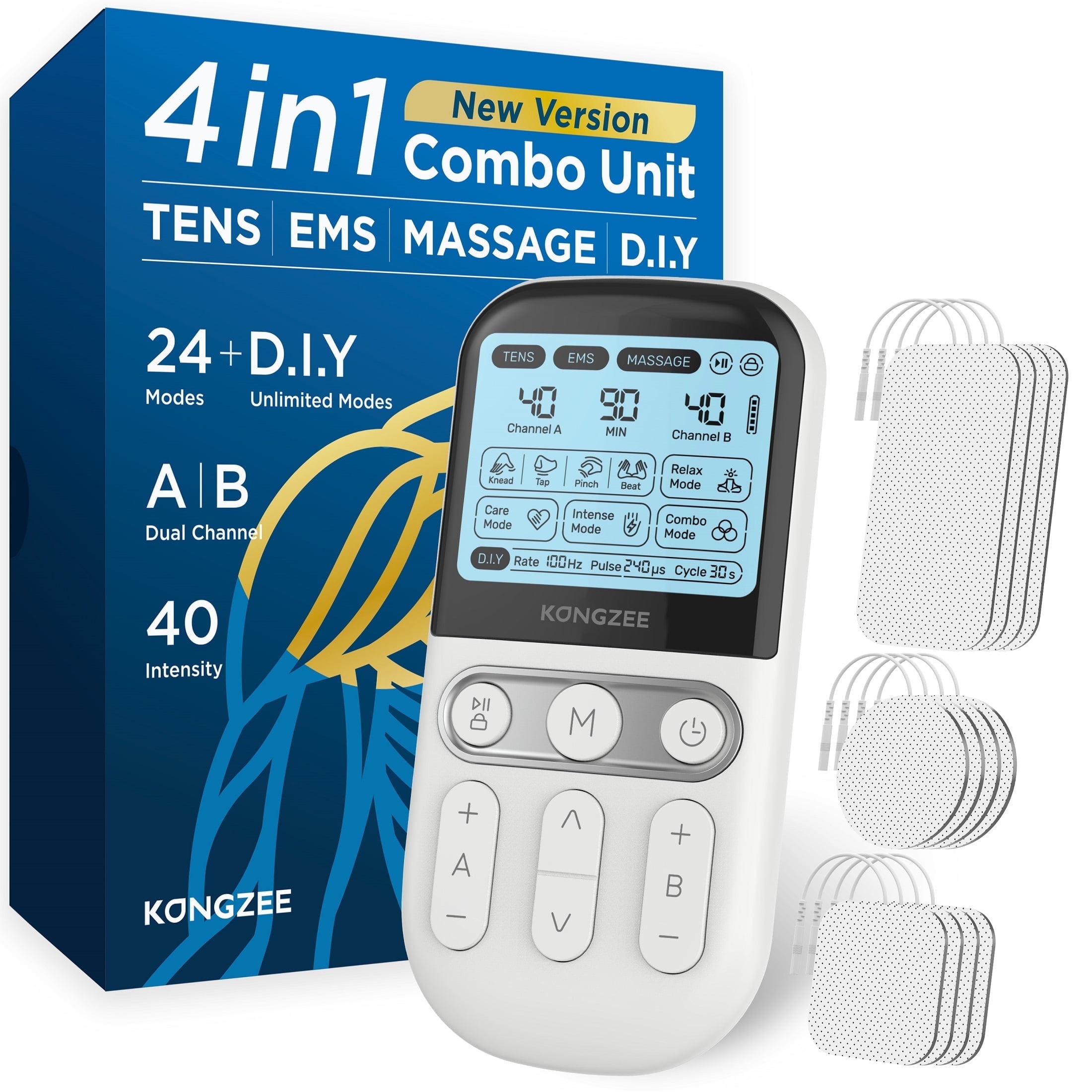 KONGZEE 4 in 1 D.I.Y & Tens Unit EMS Massager Electrode Pads