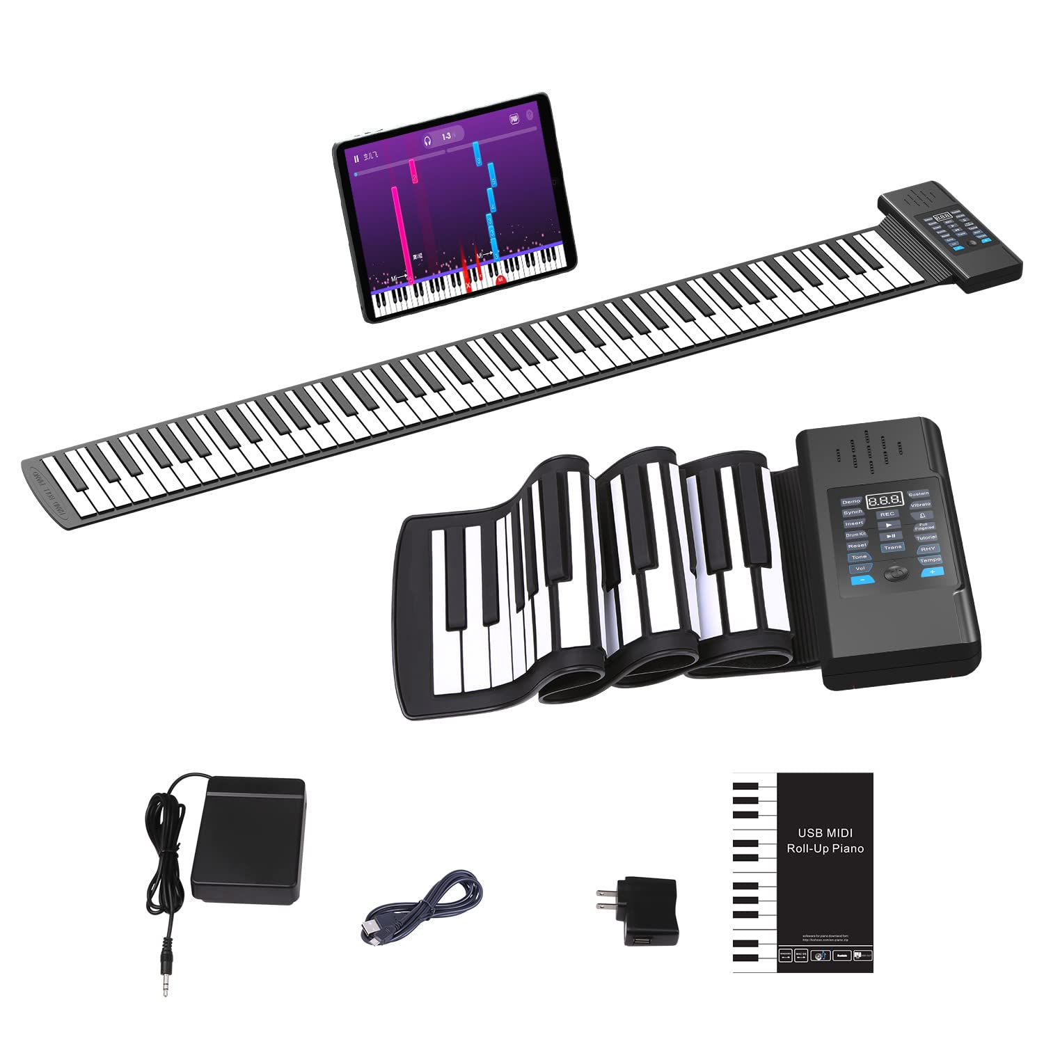 KONIX 88 Keys Roll Up Piano, Upgraded Portable Hand Roll Piano Keyboard