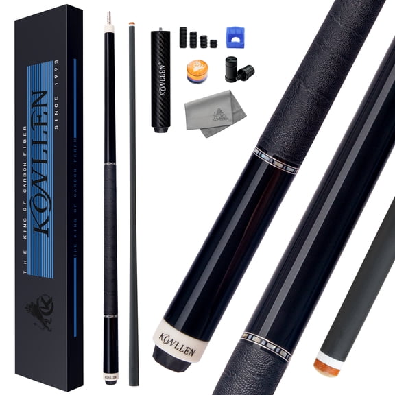 KONLLEN Carbon Fiber Pool Cue Stick with 12.5mm black Low Deflection Hand-Made Inlay Billiard Cue