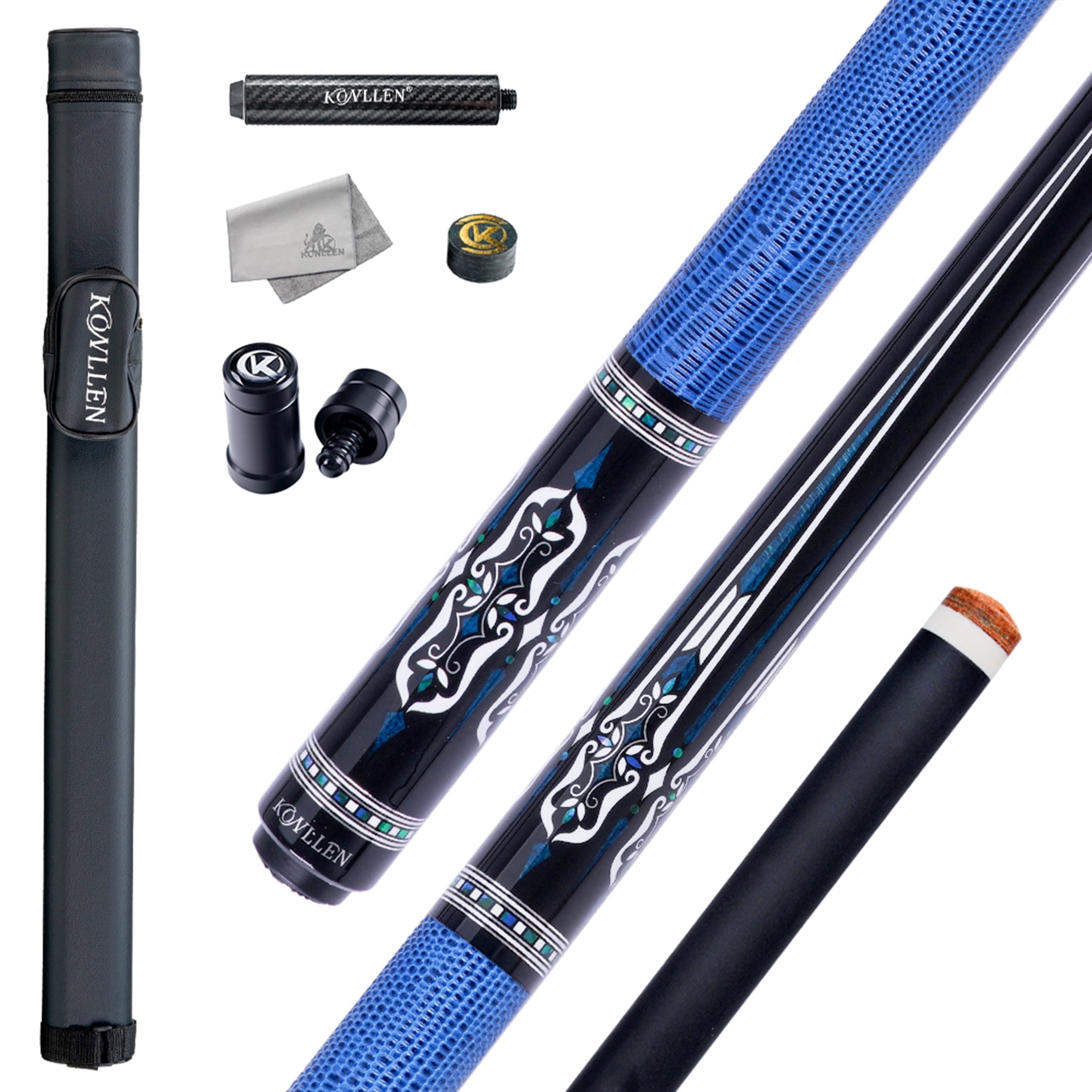 KONLLEN Carbon Fiber Pool Cue Stick with blue 58-inch Professional Pool ...