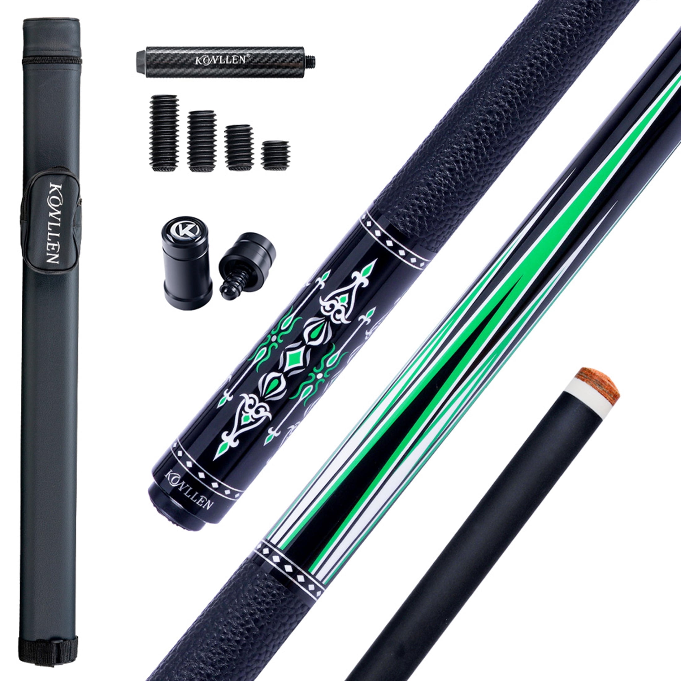 KONLLEN Carbon Fiber Pool Cue Stick with green 58-inch Professional ...