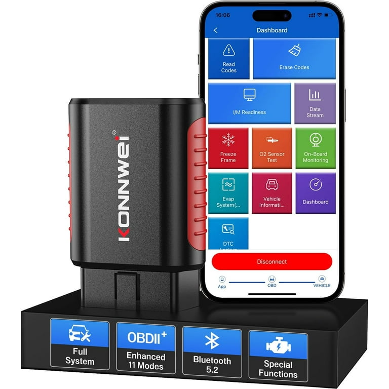 KONNWEI KDIAG OBD2 Scanner Bluetooth 5.2 for iPhone, Android & Windows 