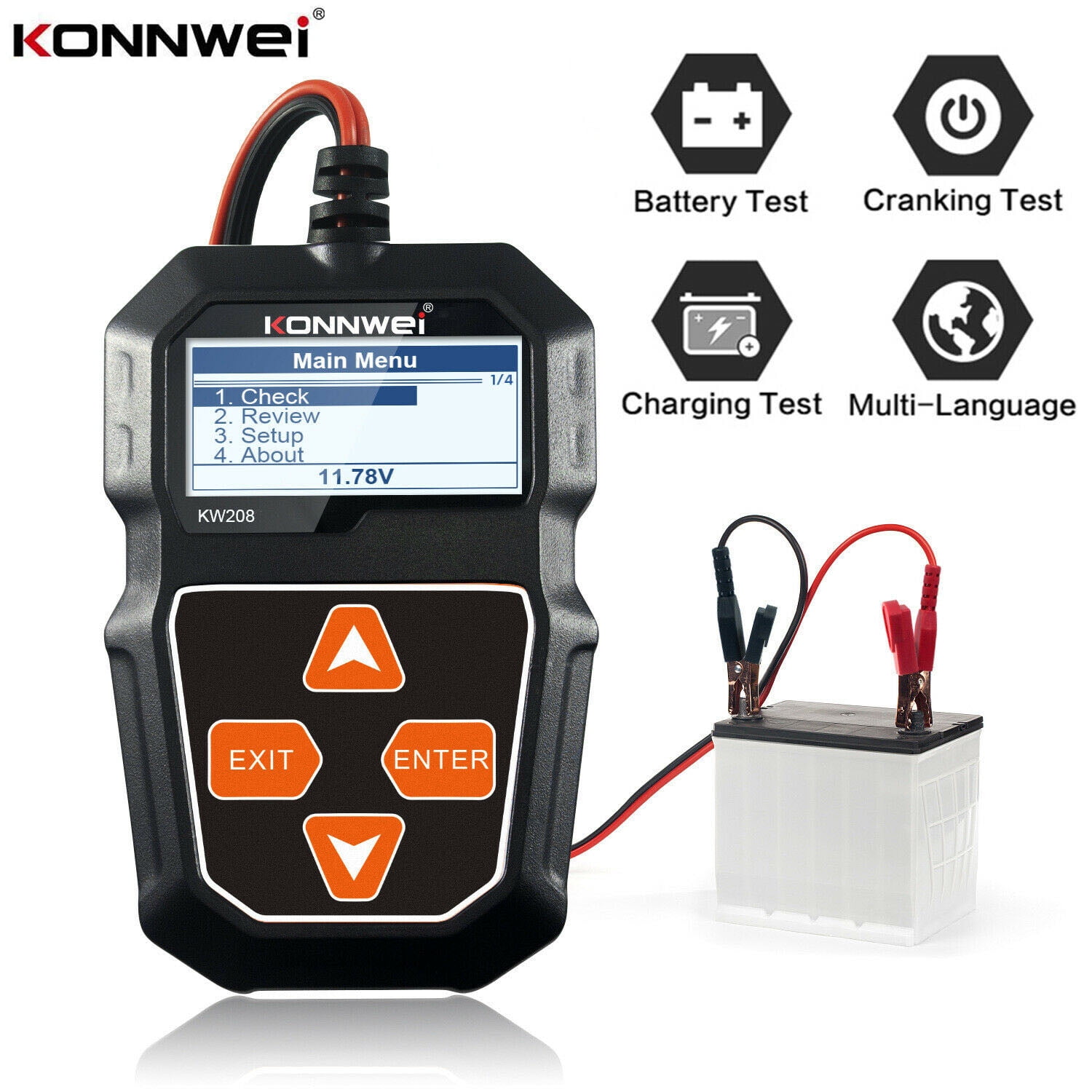 KONNWEI KW208 12V Car Battery Tester 1002000CCA Cranking Digital
