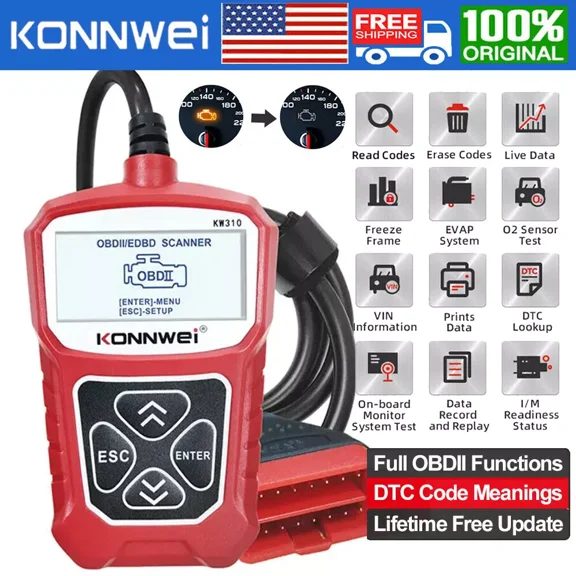 KONNWEI KW310 OBD2 Scanner Automotive Engine Fault Code Reader, Full OBDII Functions 10 Modes  Scan Tool for All 1996 and Newer Cars (Red)
