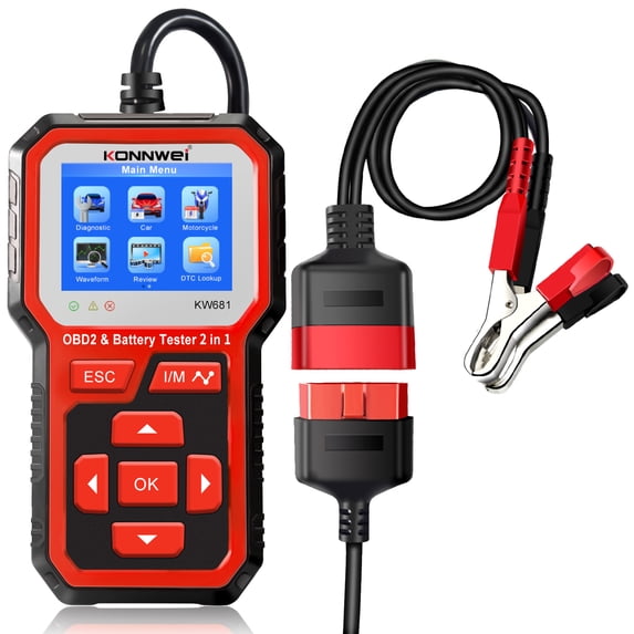 KONNWEI KW681 2-in-1 Car & Motorcycle Battery Tester + OBDII Diagnostic Scanner