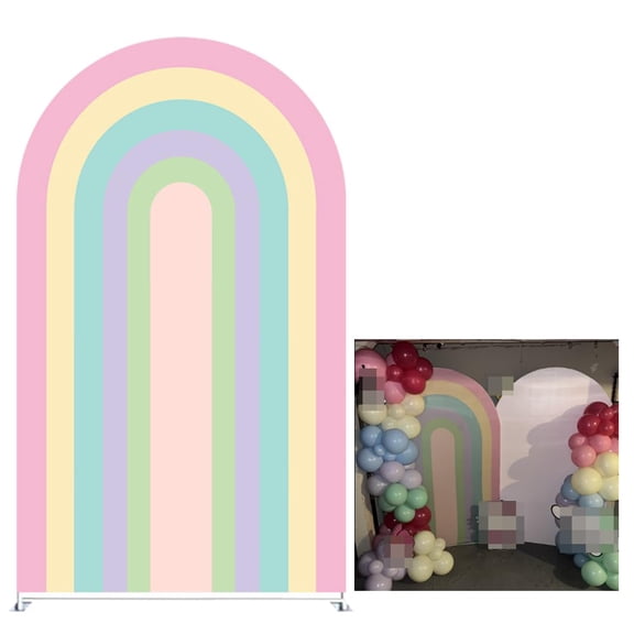 KONPON Rainbow Arched Fabric Backdrop Covers for Groovy Party Boho Pastel Rainbows Arch Stand Covers Birthday Baby Shower Decor Y101