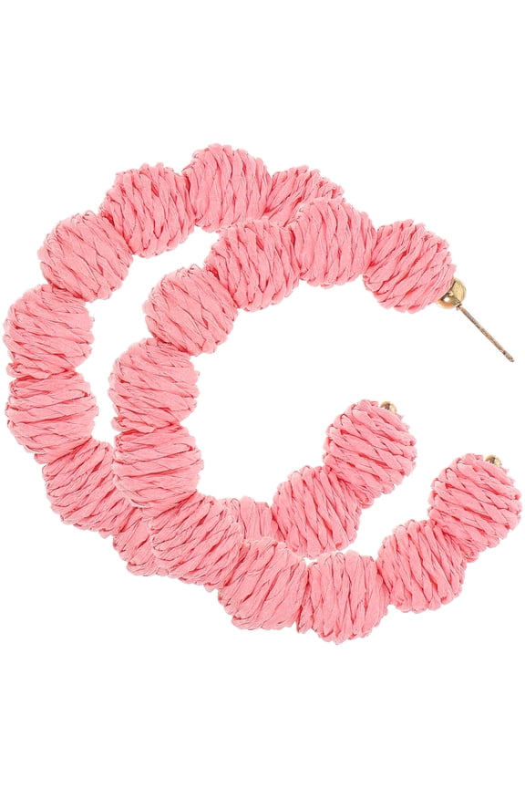 1 Pair Bohemian Hoop Earring Pink Raffia for Summer Fashion for Ladies