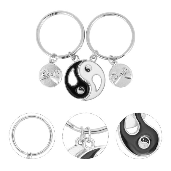 KONTONTY Stainless Steel Keychain Charm Yin Yang Pattern Home Accessory