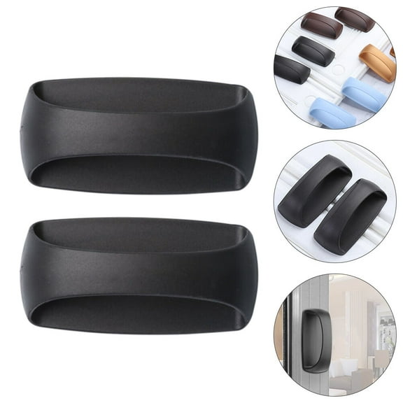 KONTONTY 1Pair Black PVC Self Stick Door Handle Cabinet Pulls for Window and Refrigerator