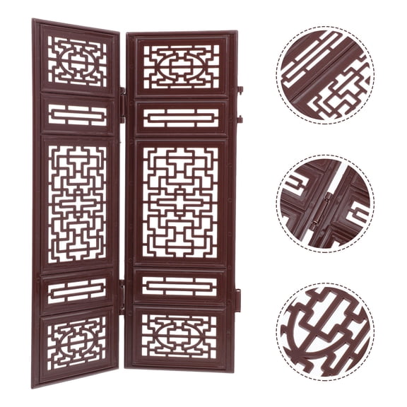 KONTONTY 1 Pair Brown Mini Decorative Plastic Screen Panels for Home Decoration, Imitation Mini Screen Design