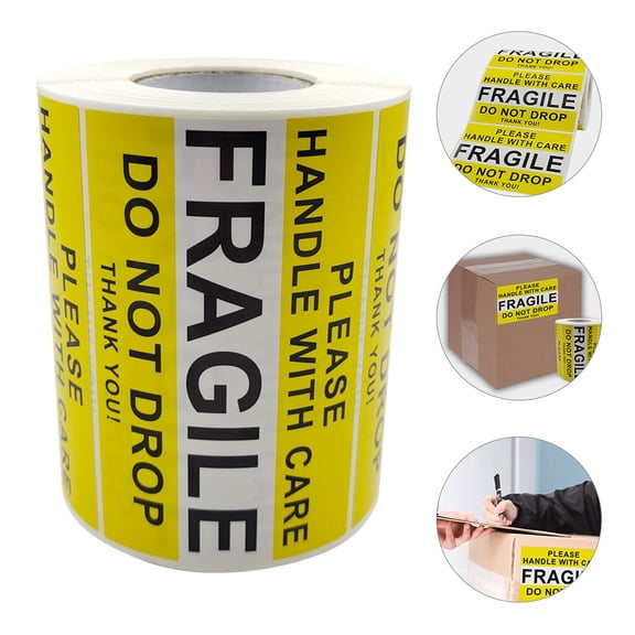 KONTONTY Yellow Fragile Caution Stickers for Package Protection
