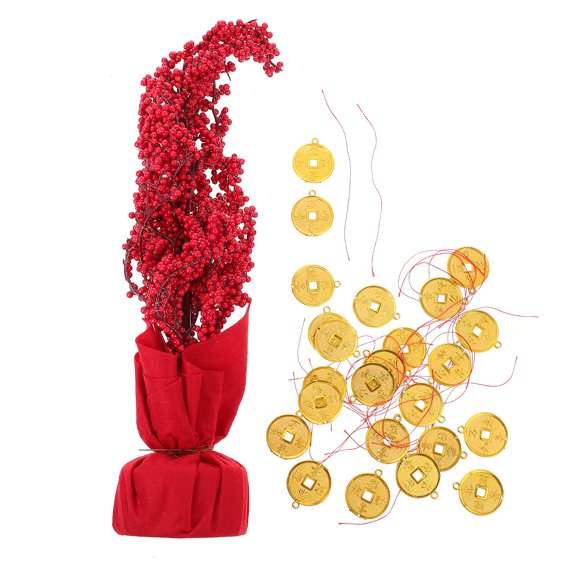 KONTONTY 1 Set Chinese Style Fortune Tree Red Cloth Wealth Inducing Ornaments for Home
