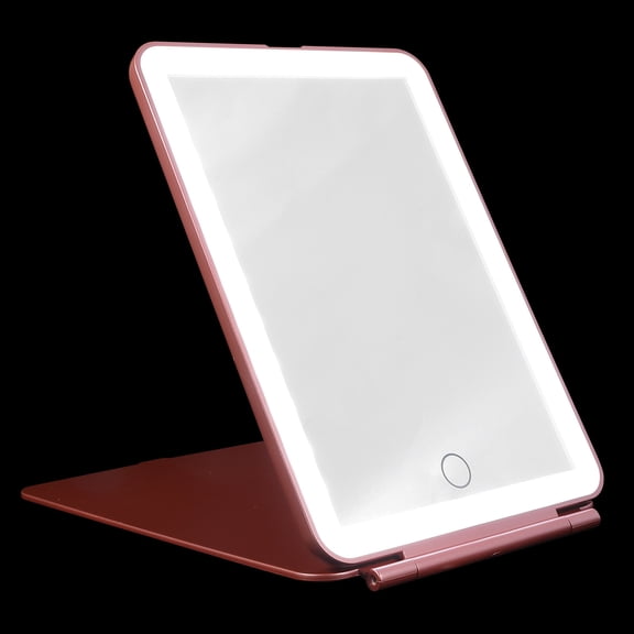 KONTONTY 1Set Golden Makeup Mirror with Stable Base Foldable LED Light for Desktop Use