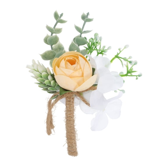 KONTONTY 1Pc Artificial Yellow Boutonniere for Wedding Bride Groom Party Suit Accessory