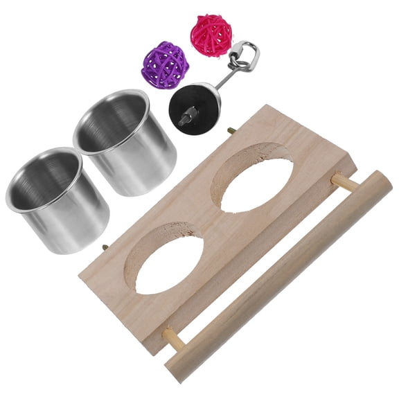 KONTONTY 1 Set of Parrot Fruit Feeding Pot Wooden and Stainless Steel Easy to Use for Birds Multi