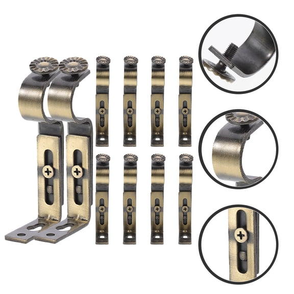 KONTONTY 10Pcs Dark Brown Metal Curtain Rod Brackets for Wall with Smooth Finish