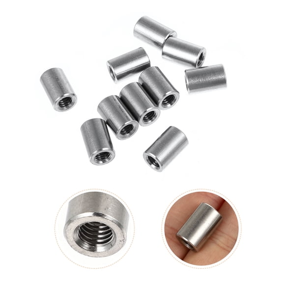 KONTONTY 10Pcs High Strength Stainless Steel Cylindrical Connector Nuts for Coupling