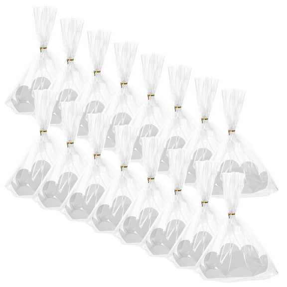 KONTONTY 100 Sets Clear Cookie Bags Resealable Cellophane Bag With Cake Base Cardboard Coffee Bag Ties For Party Wedding Catering Restaurant Decoration Display 6 Inch