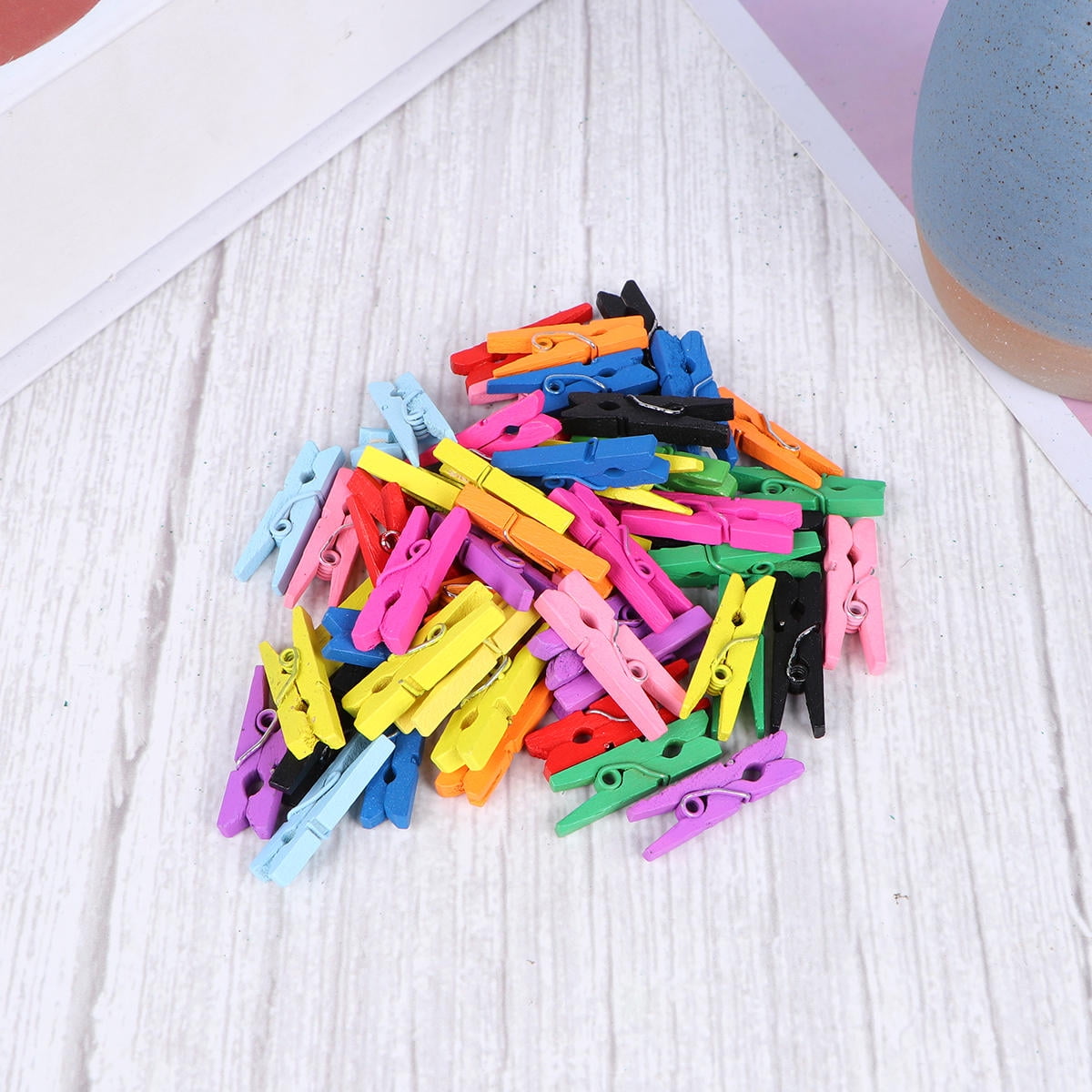 KONTONTY 100Pcs Clip Photo Holders Colorful Mini Wooden Clips For Home ...