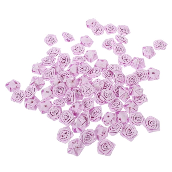 KONTONTY 100 Pieces Lavender Ribbon Flowers Artificial Polyester Garment Accessories for Clothing Decoration