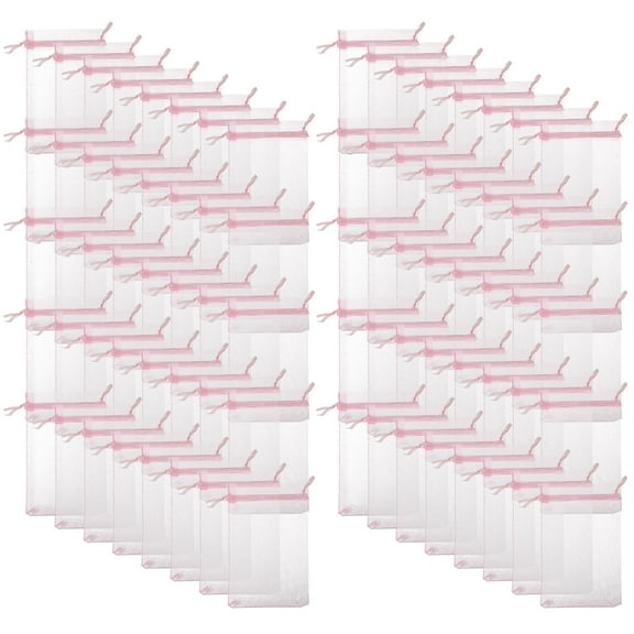 KONTONTY 100Pcs Pink Organza Bags Drawstring Soft Texture Jewelry and Candy Storage Pouches