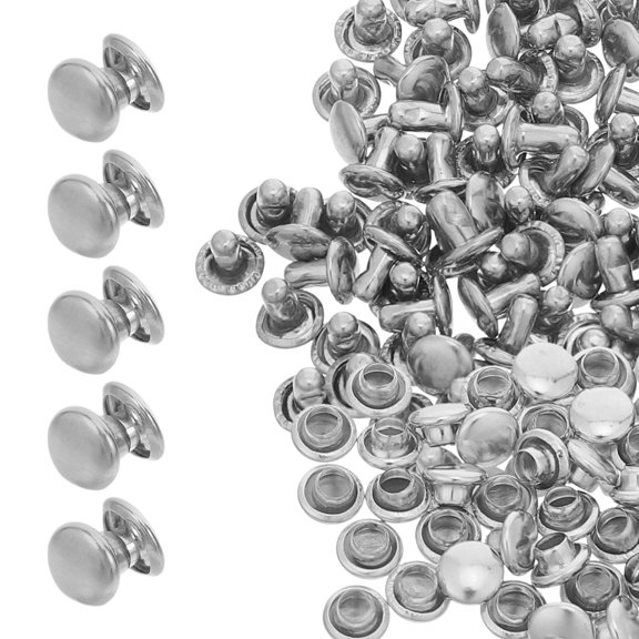 KONTONTY 100Sets Secure Round Snap Rivets Plated Silver Metal Buttons for Jewelry Crafts and Fabric Fastening