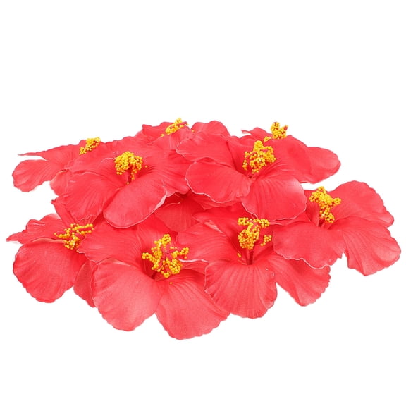 KONTONTY 10Pcs Artificial Hibiscus Flowers Red for Home Cafe Bar Office Tropical Decoration