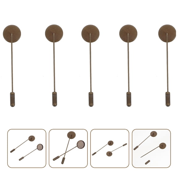 KONTONTY 10Pcs Safety Blank Brooch Pin Sticks Round Tray Alloy Coffee Color for Personal Brooch Craft Supplies