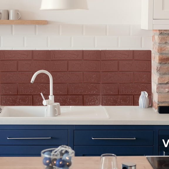 KONTONTY 10Pcs Creative Brown Brick Pattern Adhesive Wallpapers for Smooth Wall Surfaces