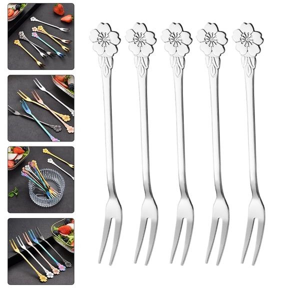 KONTONTY 10-Pack Reusable Stainless Steel Two-Prong Cake Forks for Home Dining and Appetizer Serving