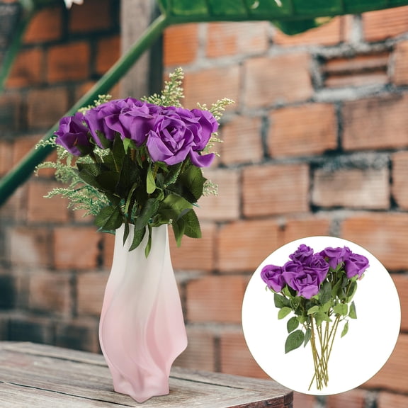 KONTONTY Faux Purple Roses for Wedding Party Decor Realistic Floral Arrangements 10Pcs