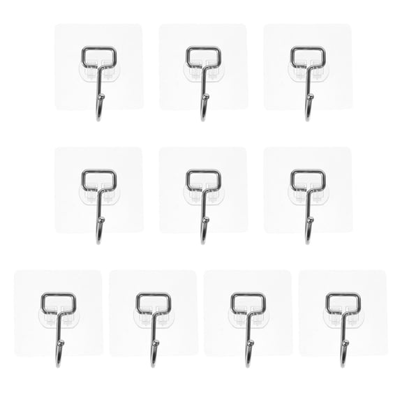KONTONTY 10Pcs Reusable Transparent Wall-Mounted Hooks Punch-Free Household Adhesive Hooks