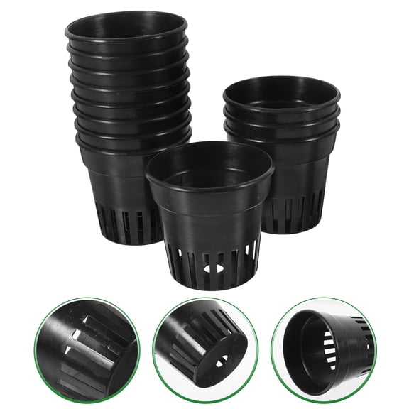 KONTONTY 12Pcs Garden Net Cups Plastic Plant Pots Black with Drainage Holes for Gardening